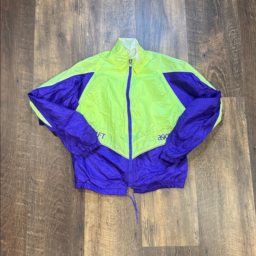 Vintage Asics Lime and Purple Windbreaker Women’s Medium Retro 90s‎